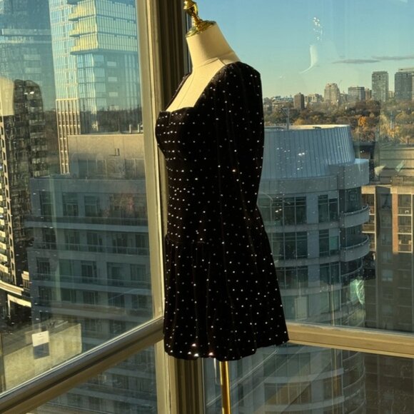 🆕 SELF-PORTRAIT 🧿 NWOT Black Velvet Diamante Mini Dress - Picture 8 of 16